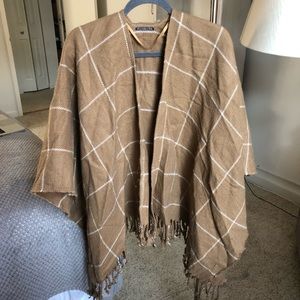 Abercrombie & F Sweater Poncho Camel Plaid O/S